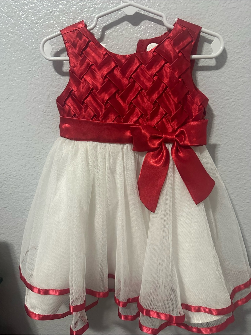 Rare Editions Red and White Satin Weave Bow Tulle Party Dress